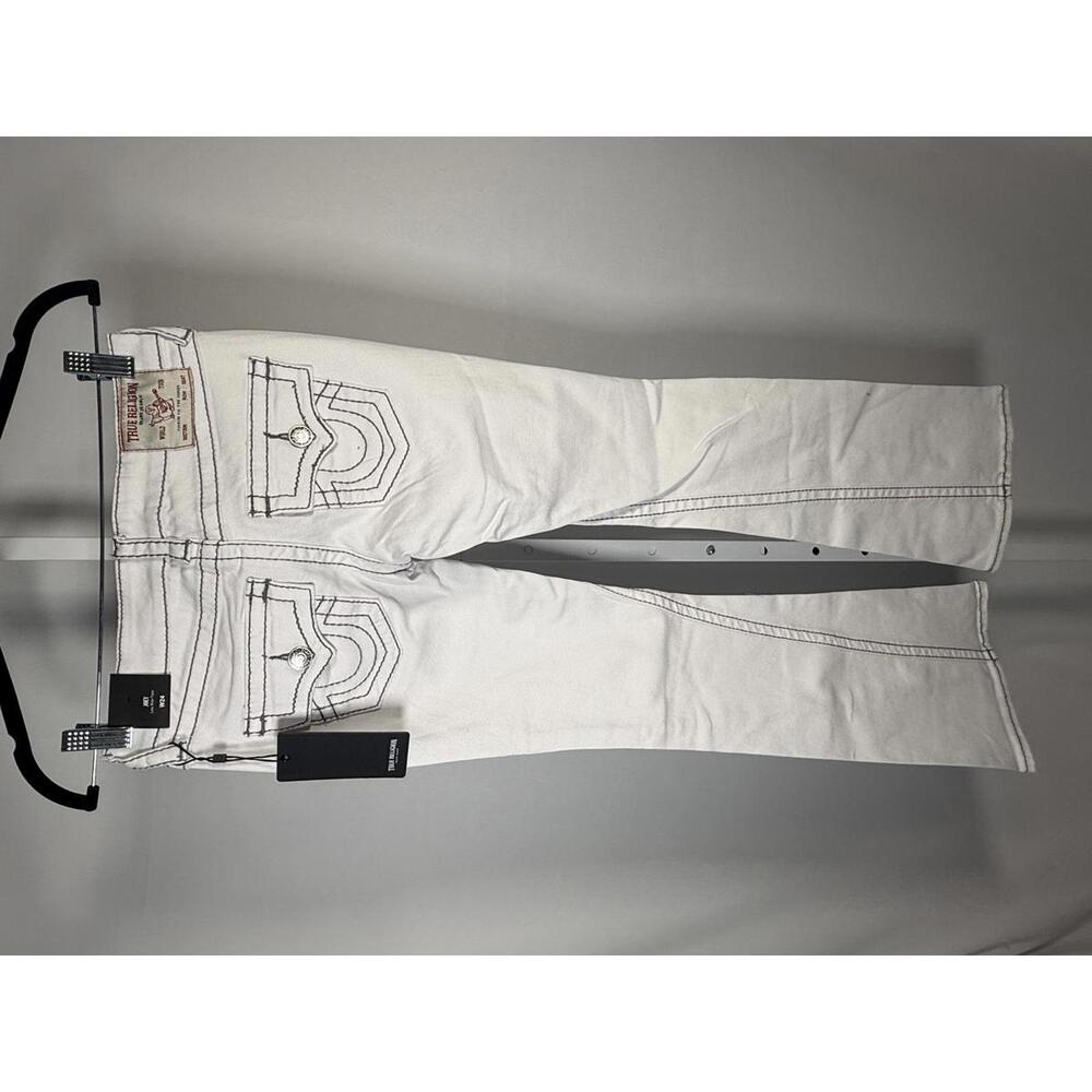 NWT True Religion Joey Low Rise Flare Big T Flap Jeans Size 24 White 31” Inseam - Picture 5 of 10